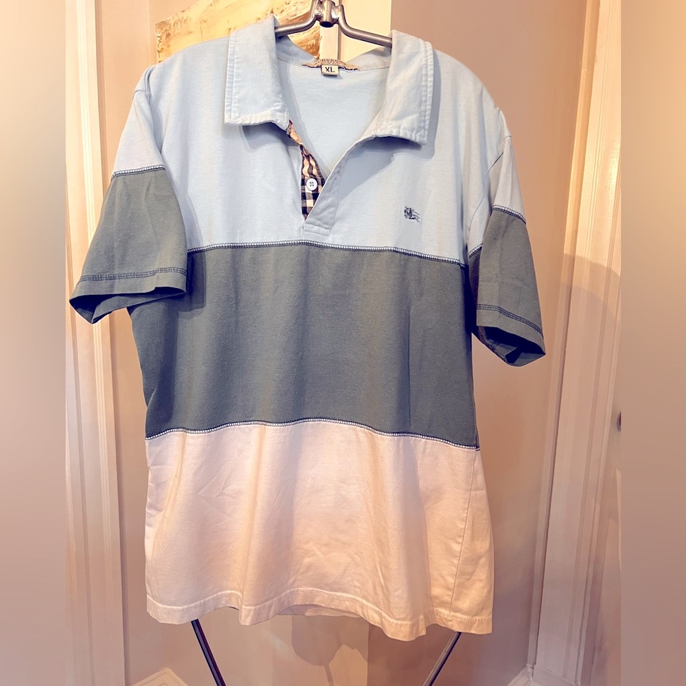Burberry Youth Light Blue, Sage & White Nova Check Trim Polo Shirt Cotton (XL)